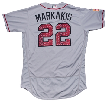 2017 Nick Markakis Game Used Atlanta Braves Road Independence Day Jersey Photo Matched To 7/2/17 (MLB Authenticated & Resolution Photomatching)